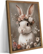 Framed Vintage Easter Bunny Wall Art, Cottage Farmhouse Animal Artwork by Unknown