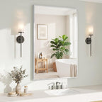 Koonmi Silver Rectangle Wall Mirror, 26x38 Inch Bathroom Mirror, Aluminum Frame by KOONMI