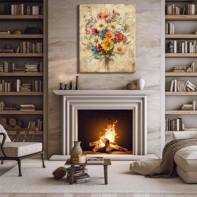 KISSFOX Framed Colorful Wildflower Canvas Wall Art Set Of 3 Flowers Pictures - Image 4