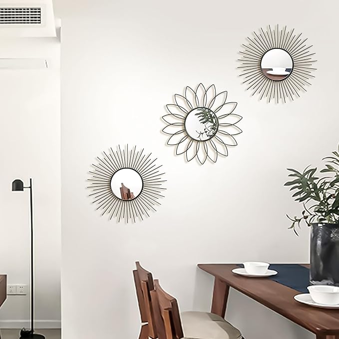 3 Pack Metal Mirrors for Wall Sunburst Wall Mirrors Home Décor Decorative - Image 5