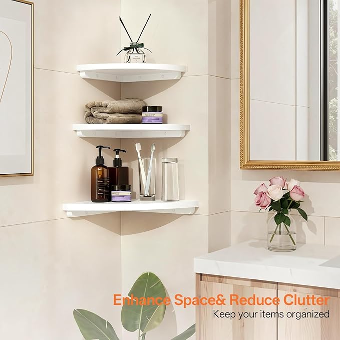 Gieanoo White Corner Wall Shelf 9inch Solid Oak Wood Floating Corner Shelf - Image 4