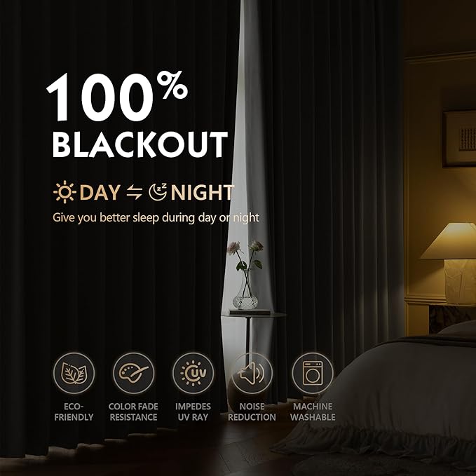 FMFUNCTEX 100% Light Grey Blackout Curtains - Image 4