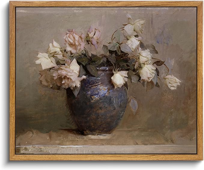 InSimSea Framed Canvas Wall Art Vintage Decor, Home Decor Flower in Pots Canvas by InSimSeaArt