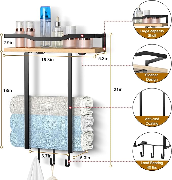 Towel Racks for Bathroom, Wall Mounted Towel Rack for Bathroom, Wall Towel Rack - Image 3