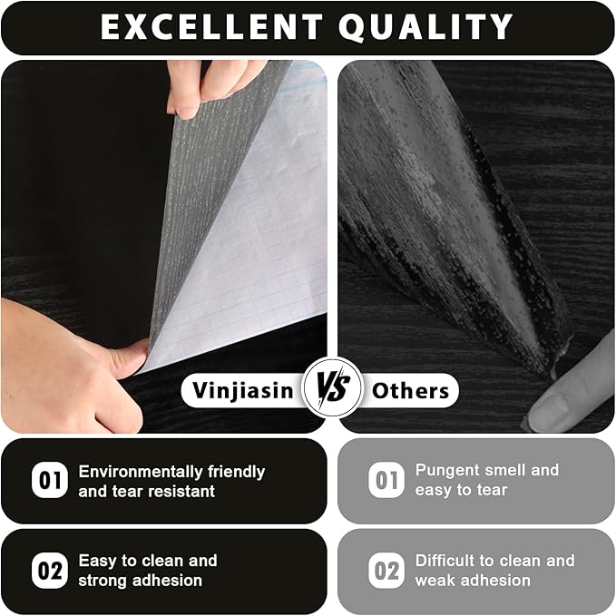 Vinjiasin Black Wallpaper Wood Grain Contact Paper Peel and Stick Wall Paper - Image 5