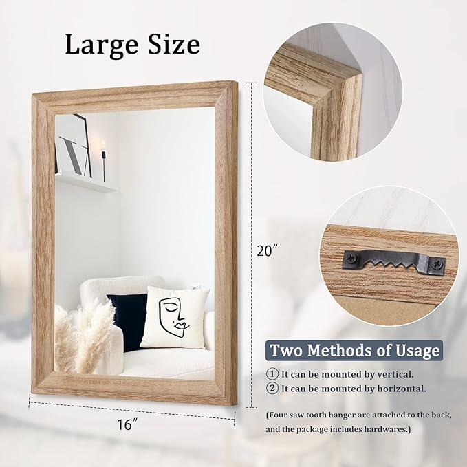 AAZZKANG Rustic Mirrors for Wall Rectangle Wooden Frame Hanging Mirror for - Image 2