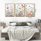 KISSFOX Framed Colorful Wildflower Canvas Wall Art Set Of 3 Flowers Pictures - Image 2