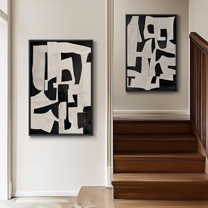 Large Framed Black and White Abstract Wall Art - Image 2