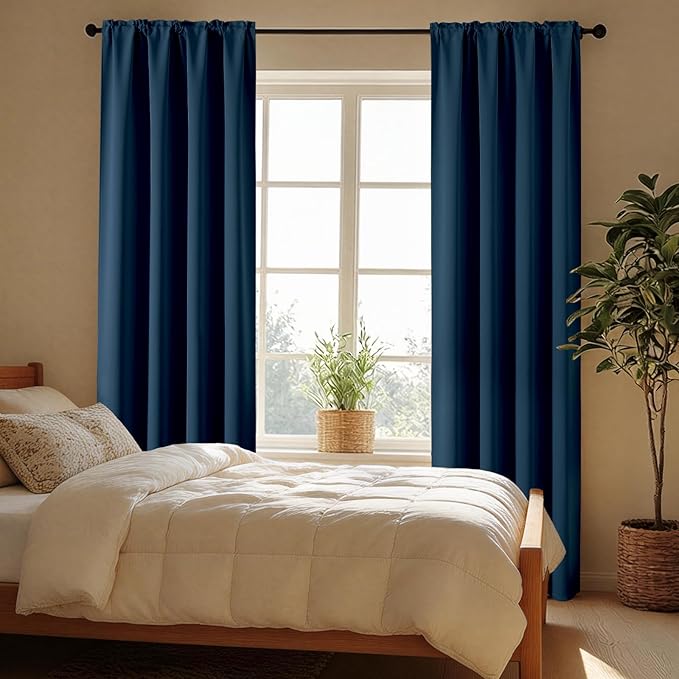 CUCRAF Navy Blue Blackout Curtains 90 inch Length 2 Panels Set, Rod Pocket Room - Image 6