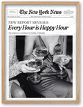 iHery Every Hour is Happy Hour Framed Trendy NewsPaper Wall Art, Natural OAK by iHery