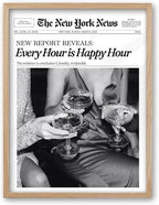 iHery Every Hour is Happy Hour Framed Trendy NewsPaper Wall Art, Natural OAK by iHery