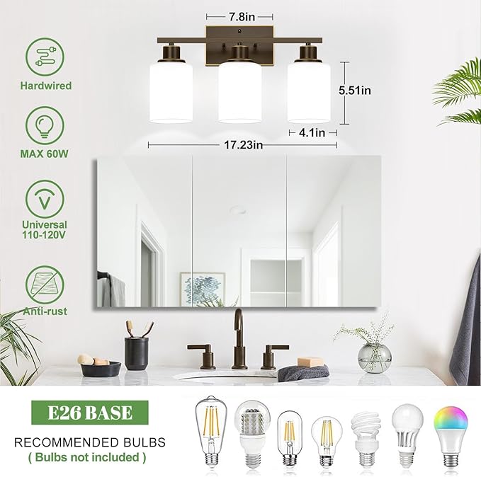 3-Light Bathroom Light Fixtures, Vanity Light - Image 8