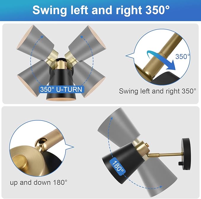 VATONI Wall Sconce Plug in, Dimmable Wall Sconces Adjustable Wall Lights - Image 3