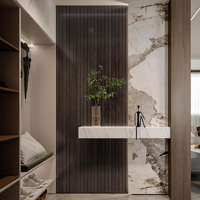 YLL YLL PVC Slat Wall Panel Peel and Stick 118"x 15.7" Faux Smoked Wood Grain - Image 2