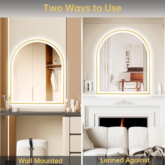 30"x36" Arched LED Mirror for Bathroom, Brushed Gold Lighted Bathroom Mirror - Image 7