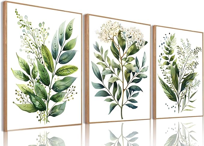 Bwodke Botanical Wall Art Plant Floral Watercolor Poster Canvas Prints Set of 3 by Bwodke