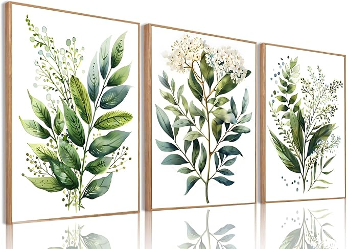 Bwodke Botanical Wall Art Plant Floral Watercolor Poster Canvas Prints Set of 3 by Bwodke