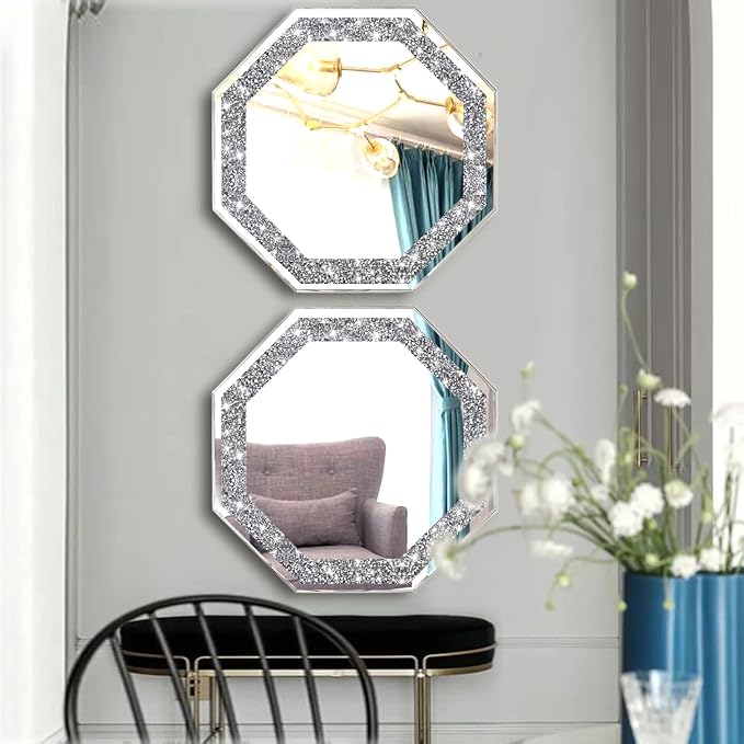 2 Piece Wall Mirrors Octagon, Crush Diamond Mirrors Wall Decor - Image 3