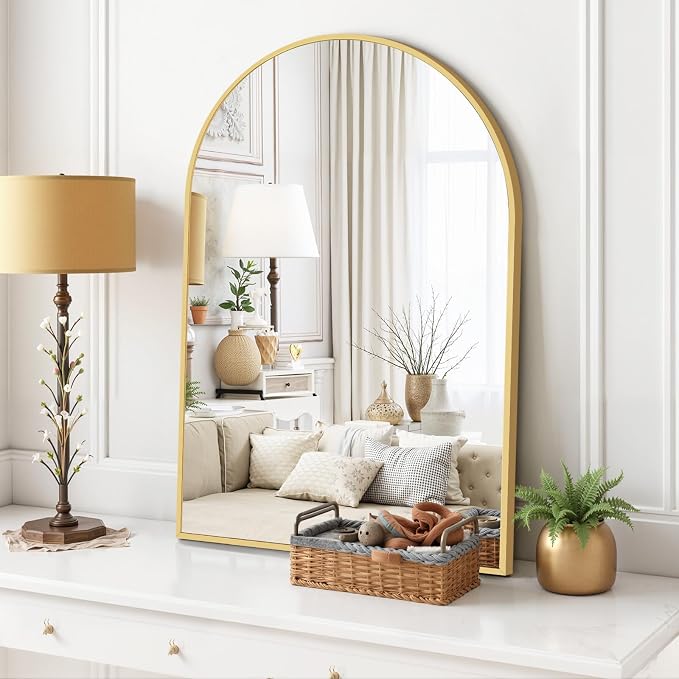 Arched Wall Mirror 36x24 Inch Gold Bathroom Vanity Mirror - Image 2
