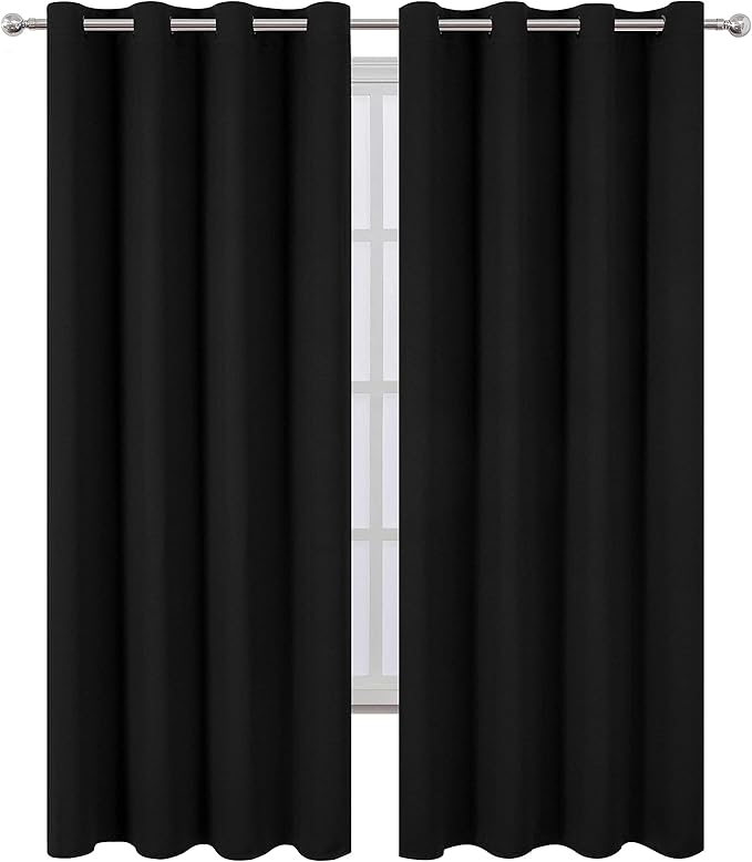LEMOMO Blackout Curtains 52 x 84 inches Long Black Curtains Set of 2 Panels - Image 2