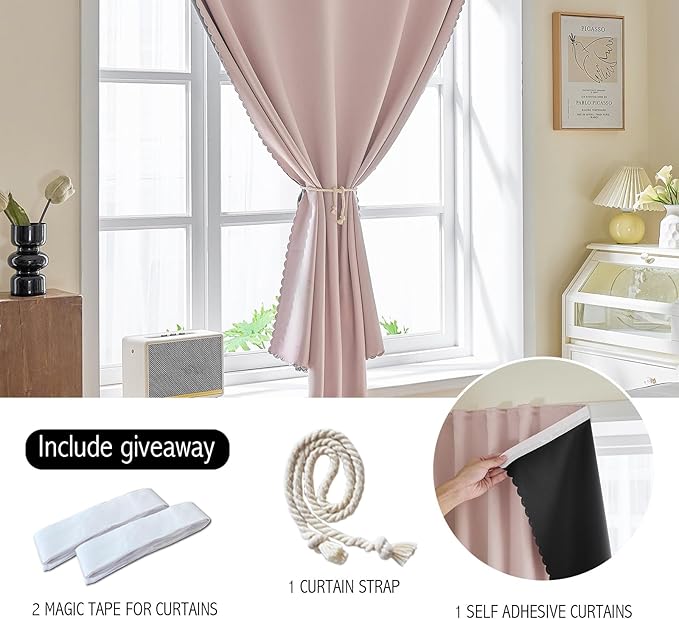 AJAZZ 100% Blackout Self Adhesive Curtains Small Window Short Temporary - Image 4