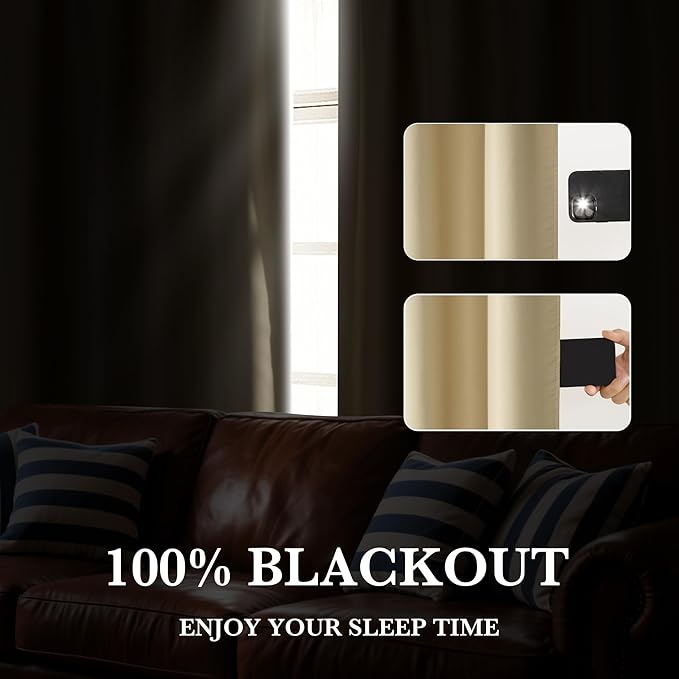 RYB HOME Bedroom Blackout Curtains 63 inches Long, 100% Blackout Thermal - Image 4