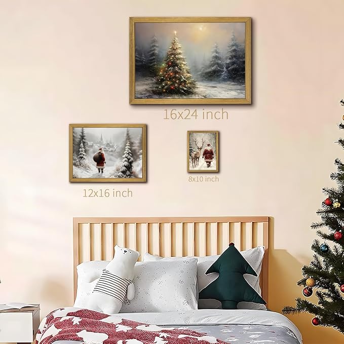 Vintage Christmas Wall Art, Vintage Pine Tree Canvas Wall Decor Painting - Image 5