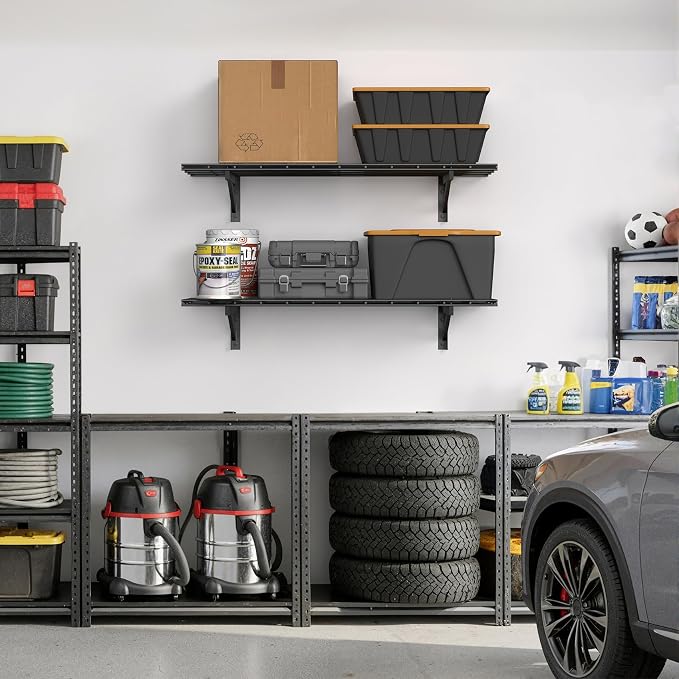 Jusgym 2 Pack Heavy Duty Garage Wall Shelving Set, Wall Mounted Garage Shelves - Image 8