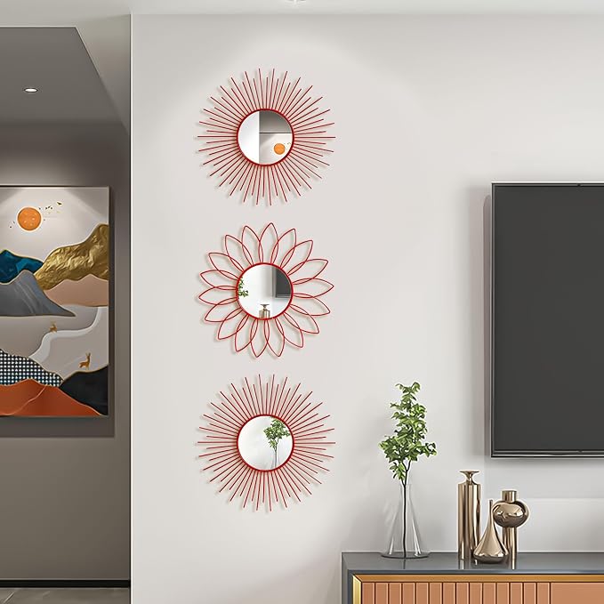 3 Pack Metal Mirrors for Wall Sunburst Wall Mirrors Home Décor Decorative - Image 5