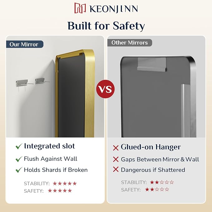 Keonjinn Gold Bathroom Mirror for Over Sink, Large Rounded Rectangle Gold - Image 9