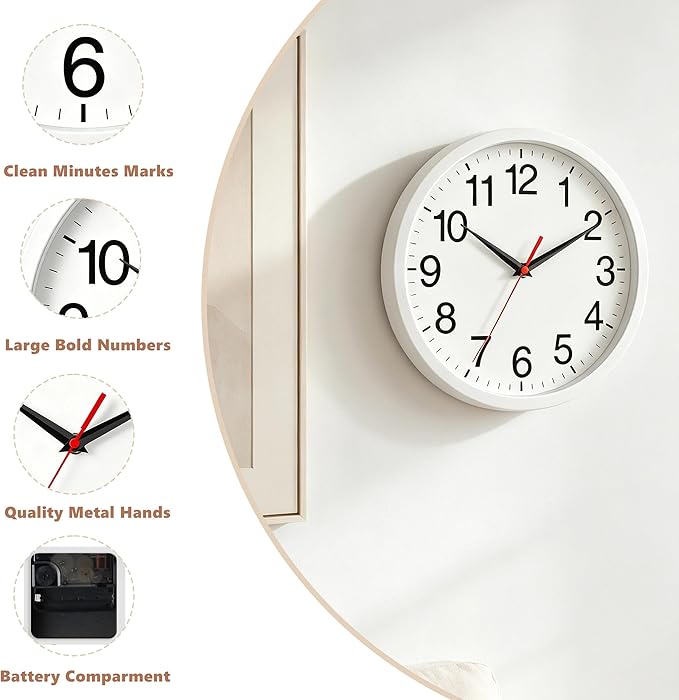 Rohioue Wall Clock Modern 8 Inch Battery Operated Silent Non Ticking Small - Image 4