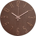 Wall Clock 12 Inch Silent Non-Ticking Imitation Wood Indoor Clock Round Brown by BAKBRAND