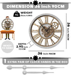 The B-Style Large Wall Clock 24 inch Moving Gear Wall Clock Oversized Vintage - Image 3