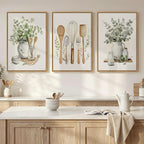 Framed Botanical Wall Art for Kitchen, 3 Piece Modern Farmhouse Sage Green by Cuspin