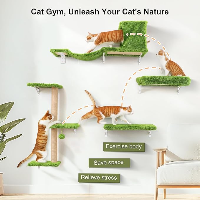 FUKUMARU Cat Wall Shelves, Stable & Safe 5 in 1 Cat Walls Furniture Set - Image 2