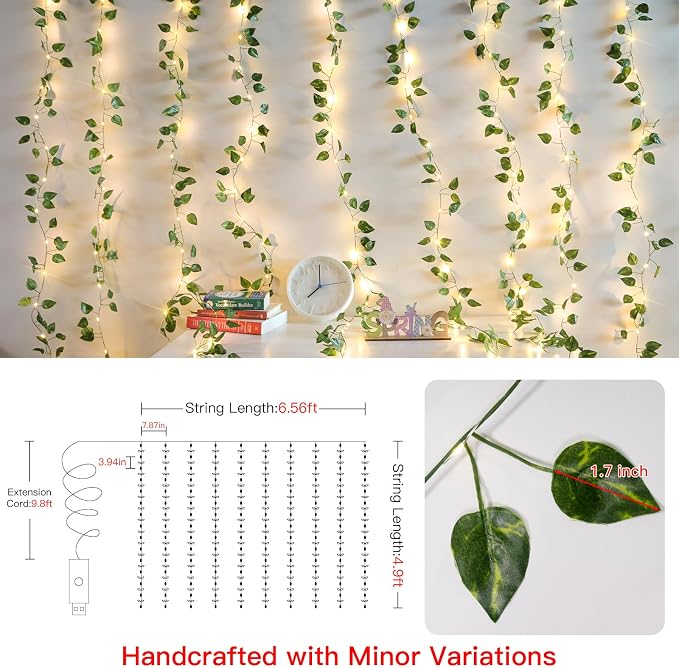 suddus Vines with Lights for Bedroom, 150 LED Fairy Lights with Vines, Pothos - Image 6