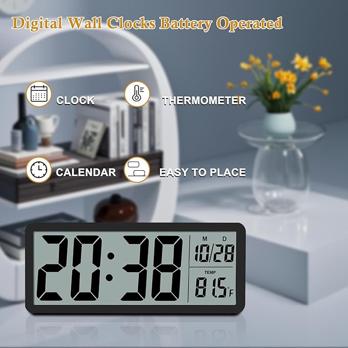 Digital LCD Wall Clock Easy to Set, 8.5 Inch LCD Screen - Image 2