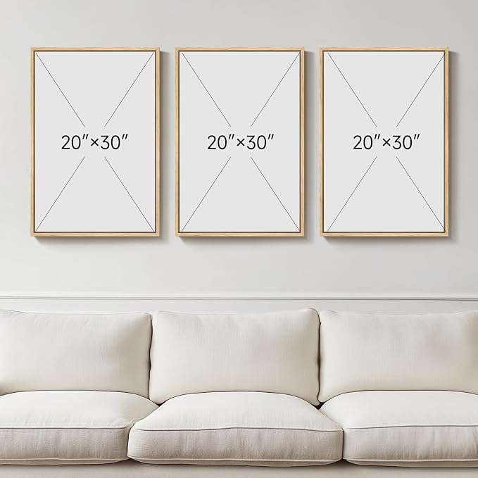 Large Framed Sage Green Abstract Wall Art, 3 Piece Modern Canvas Prints - Image 3