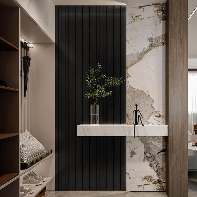 YLL YLL PVC Slat Wall Panel Peel and Stick 118"x 15.7" Faux Black Wood Grain - Image 2