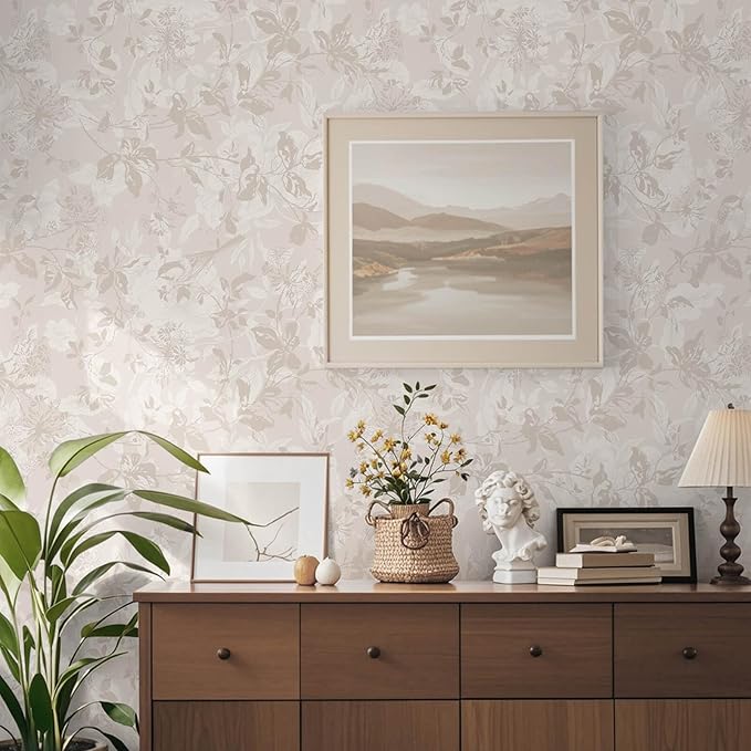 Heroad Beige Brown Wallpaper Floral Wallpaper Peel and Stick Boho Contact Paper - Image 2