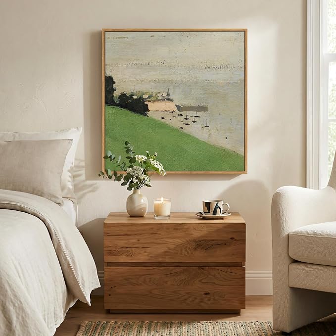 Framed Green Abstract Landscape Wall Art, Modern Minimalist Coastal Canvas - Image 8