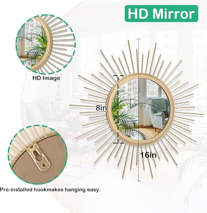 Gold Sunburst Mirrors for Wall Decorative Metal Round Art Mirrors Large Wall - Image 7