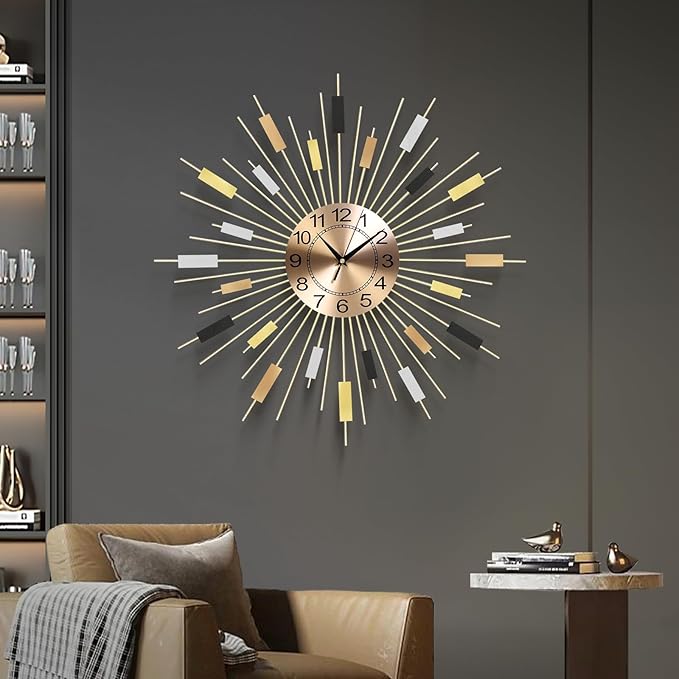 23.6 inch Gold Starburst Wall Clock, Non-Ticking Large Modern Sunburst by Wecreatemoderndesign