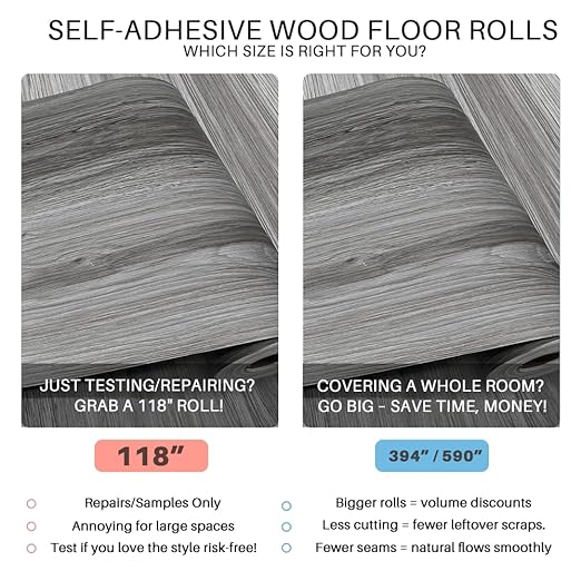 Wood Grain Peel and Stick Floor Tiles – 11.8” Width, Full Roll Length of 118" – - Image 3