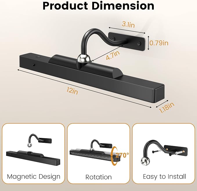 Gallery Picture Lights 3 Pack, 4400mAh Rechargeable Arwork Lights, Cordless - Image 6
