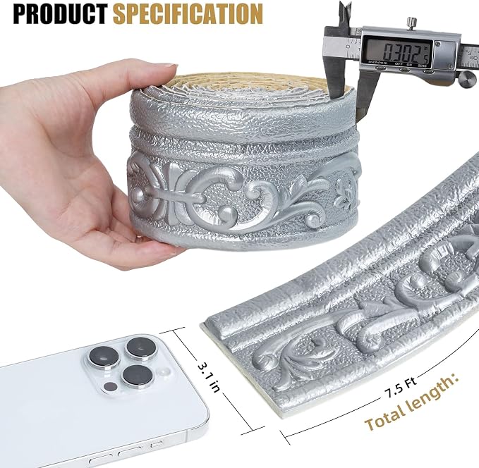 90" x 3.1" Peel Stick Foam Molding Trim Self Adhesive, Crown Molding Wallpaper - Image 2