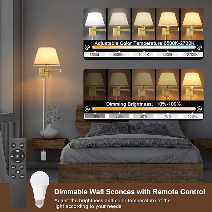 TRLIFE Remote Control Dimmable Wall Sconce, Adjustable Color Temperature - Image 3