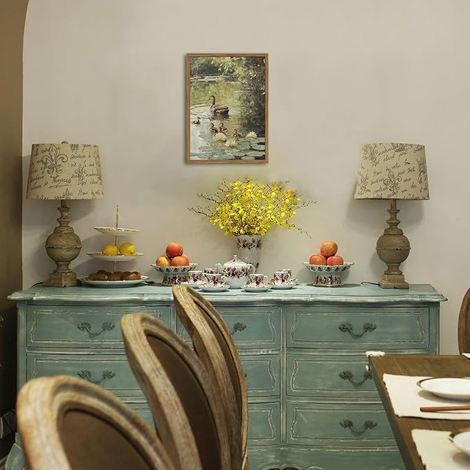 Framed Vintage Duck Canvas Wall Art, Rustic Farmhouse Animal Family Pictures - Image 3