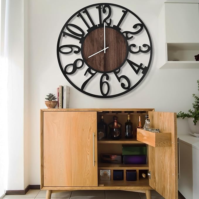 LEIKE Large LED Wall Clocks, Non Ticking, Battery Operated Rustic Round Modern - Image 6