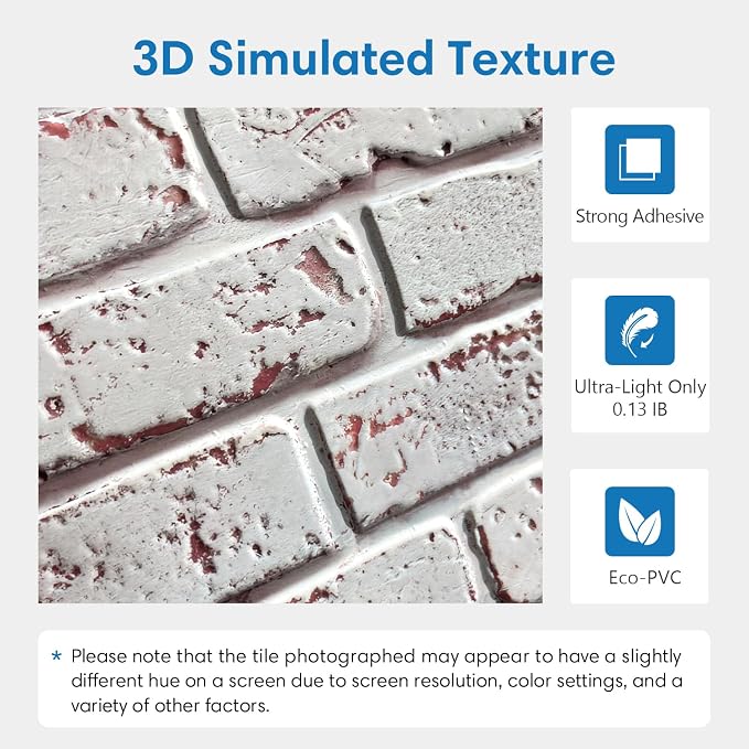 COMSTICKC 3D Faux Brick Wall Panel Peel and Stick, Ultra-Light Thin PVC Brick - Image 3